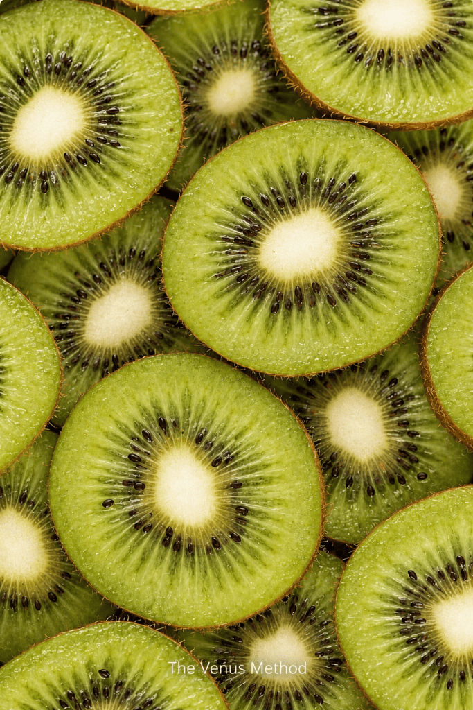 Fresh kiwi fruit with The Venus Method branding