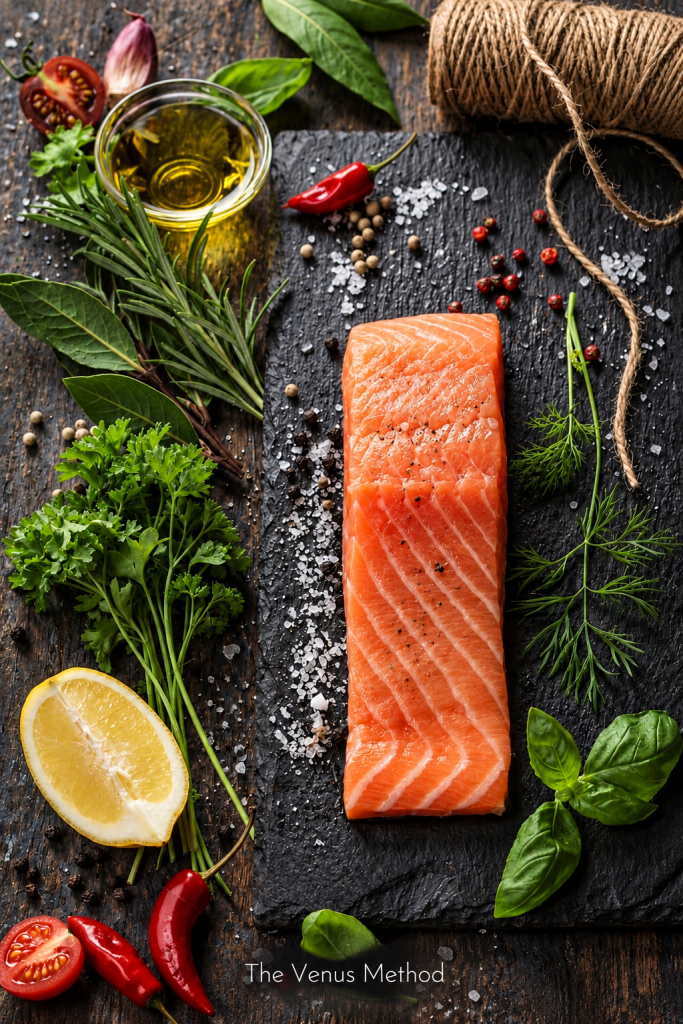 Salmon with The Venus Method branding