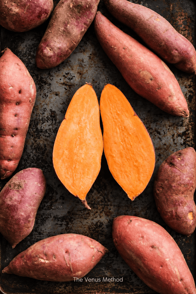 Sweet potatoes with The Venus Method branding